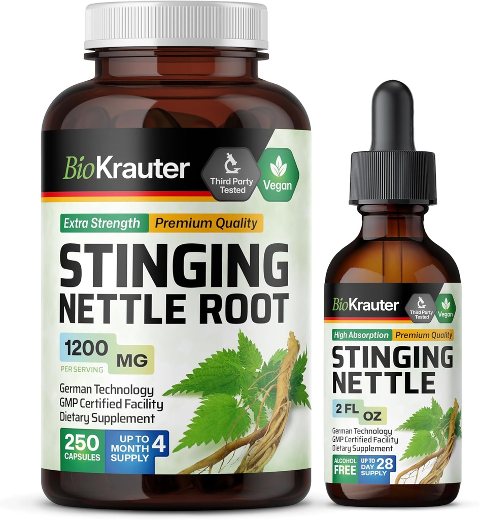 BIO KRAUTER Stinging Nettle 250 Kapsułki i Stinging Nettle Tincture 2 Fl. Oz.