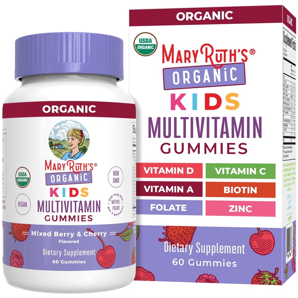 MaryRuth Organics Kids Vitamins 124; Multiple 124; 1 Miesiąc dostaw 124; Multivitamin Gummies dla wieków 4 + 124; Multivitamin dla dzieci 124; Vegan 124; Tylko 2 Gummies dziennie 124; 60 Count