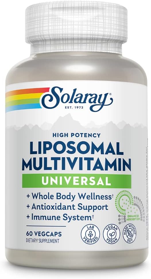 SOLARAY Liposomalna Multiwitamina dla mężczyzn i kobiet, Wysoka potencja, Zwiększona absorpcja Witamina C, Witamina D, Biotin, Metyl B- 12, Neutral zapachowy i Gentle trawienie, 30 Służenie, 60 Kaps wegetariańskich