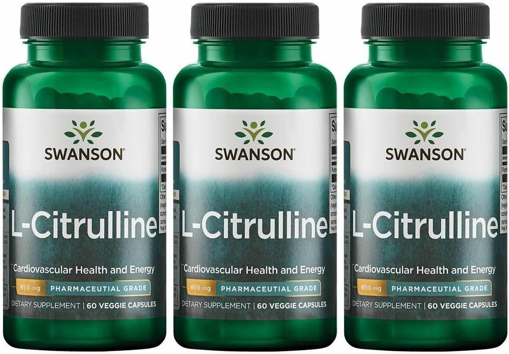 Swanson L- Citrulline - Natural Supplement Promotion Cardioviral Health & Energy Support - Pomaga zwiększyć krążenie - (60 kapsułek, 850mg każdy) (3 opakowania)
