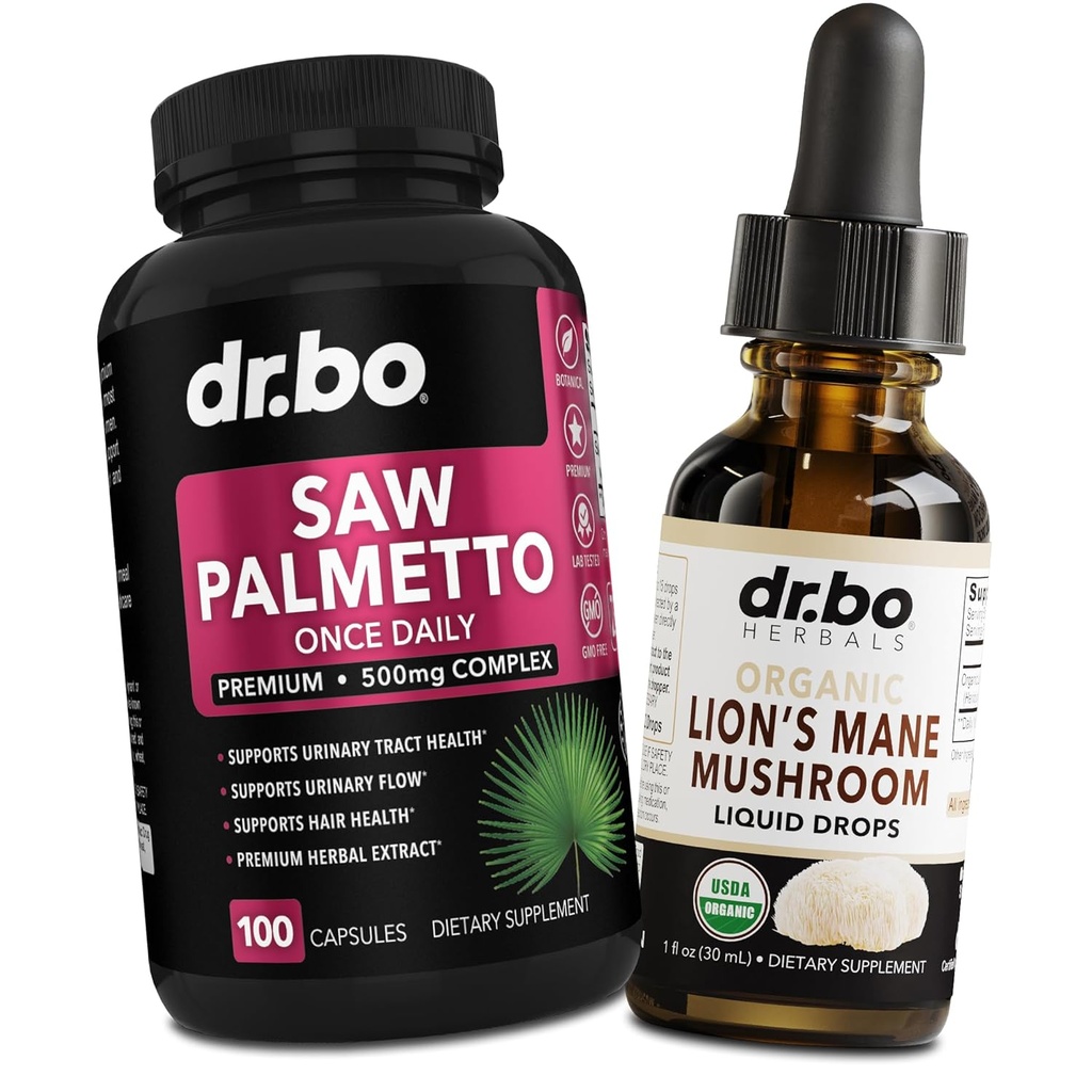 Saw Palmetto for Women Hair Lost & Lions Mane Mushroom Drops - DHT Blocker Growth Plus Bladder & Organic Lion 's Mushroom Lion' s Mane Liquid Drops Tincture - Pure Saw Palmetto Hair Loss & Pigułki do oddawania moczu