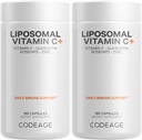 Codeage Witamina liposomalna C 1500mg z cynku, Elderberry, Citrus Bioflavonoids Grejpfrut, cytryna, proszek pomarańczowy, Quercetin & Rose HIPS Fruit - suplement wegański - Non-GMO, Vegan Pills - 2 opakowania