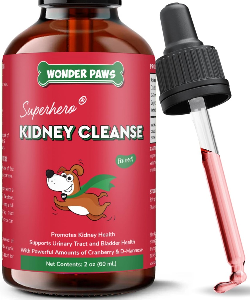 Wonder Paws Premium Nerki Wsparcie dla Psów - Suplement żurawinowy dla Psów - Leczenie UTI psów - Wspiera Bladder, Detox, Urynary & Nerki Zdrowie - Płynne Nerki Suplement dla Psów 2 oz (60ml)