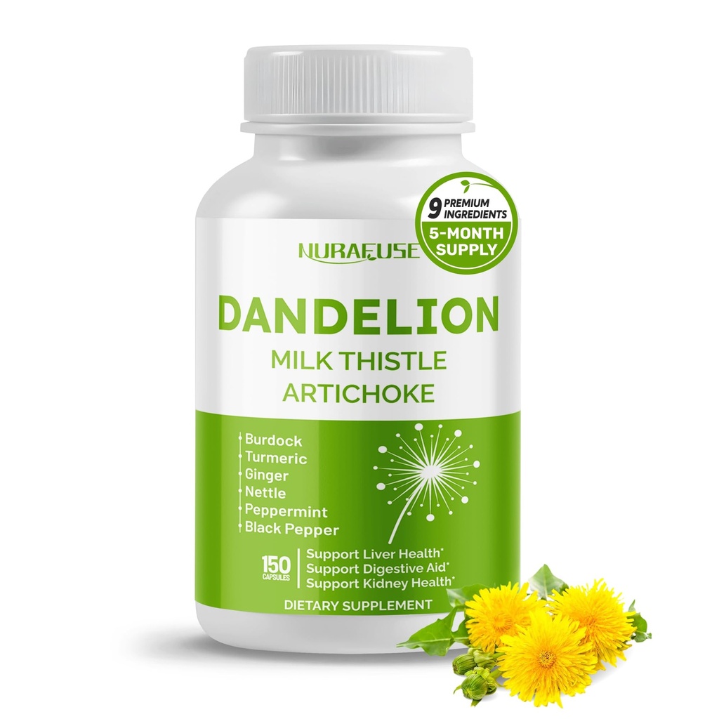 Dandelion Milk Thistle Artichock Burdock Turmeric - Wsparcie zdrowia wątroby, Wsparcie Digestive Aid - Made and Tested in The USA