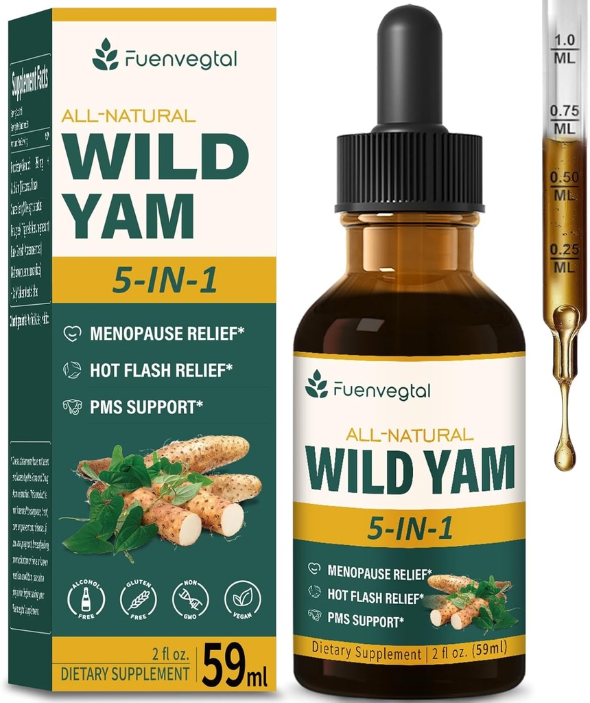 Wszystkie ziołowe krople płynne, dziki Yam Ekstrakt z Chaste Berry, Kozieradka, czarny Cohosh dla menopauzy ulgi i wsparcia PMS. 2oz