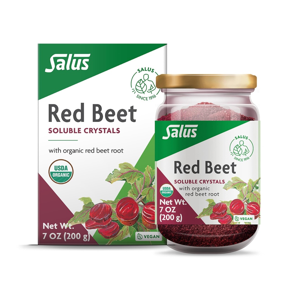 Salus Red Beet Crystals - Organic Nutritional Beet Root Powder Mix - Superfood Proszek Suplement z witaminą C, Folate, Magnezu i potasu - 7 oz