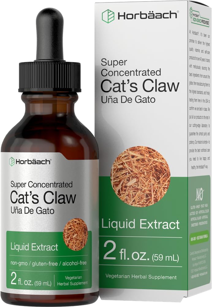 Horbäach Cats Claw Herb Extract Tincture Oz 124; 2 Fl Oz Xi124; Alkohol wolny 124; Wegetarian, Non-GMO, Gluten Free Liquid