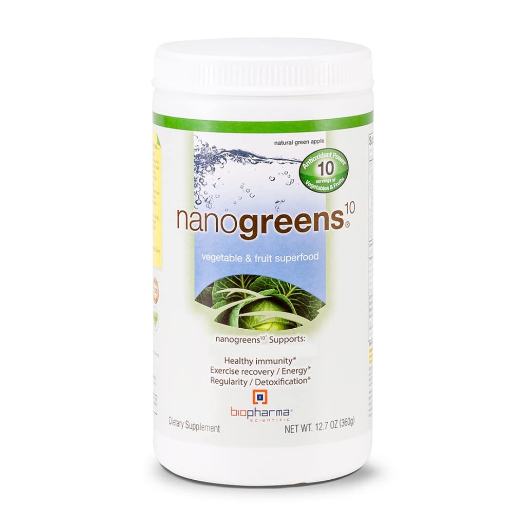 Biopharma Naukowe NanoZielone: Zielone Superfood owoce & roślinny proszek do trawienia zdrowia i odporności z Spirulina, Chlorella, Kale, Szpinak, Roślina oparta, Zielone jabłko Flavor, 30 Sługi