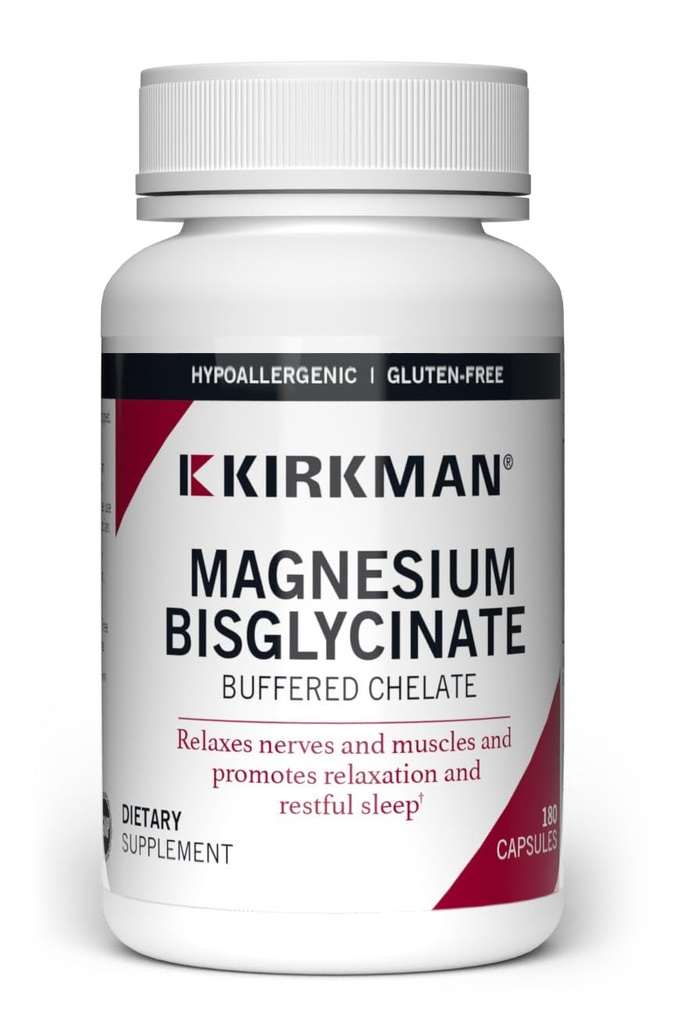 Kirkman - Bisglicynian magnezu Buforowany Chelat - 180 Kapsułek - Relaks Nerwy i mięśnie - Promotes Restful Sleep - Hipoalergiczne