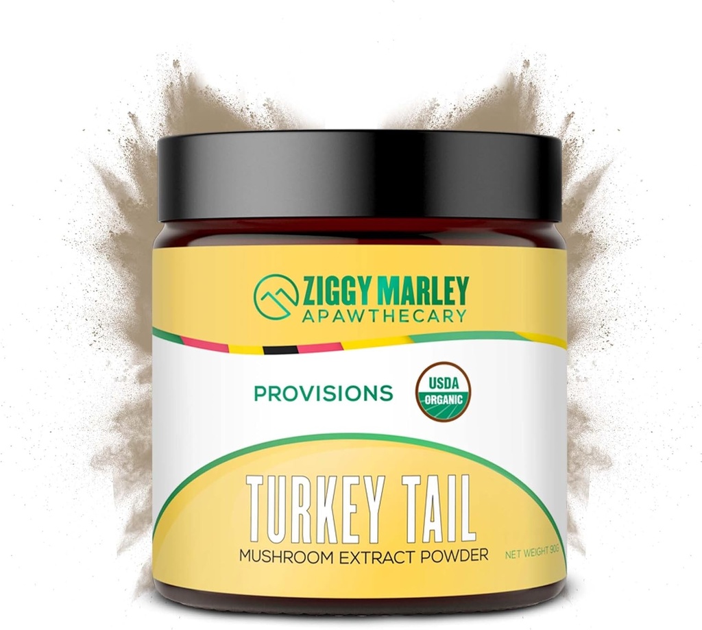 Ziggy Marley 's USDA Organic Turkey Tail Mushroom Powder for Dogs & Cats - Wsparcie odporności i trawienia - Fruiting Body Extract, 90 Grams