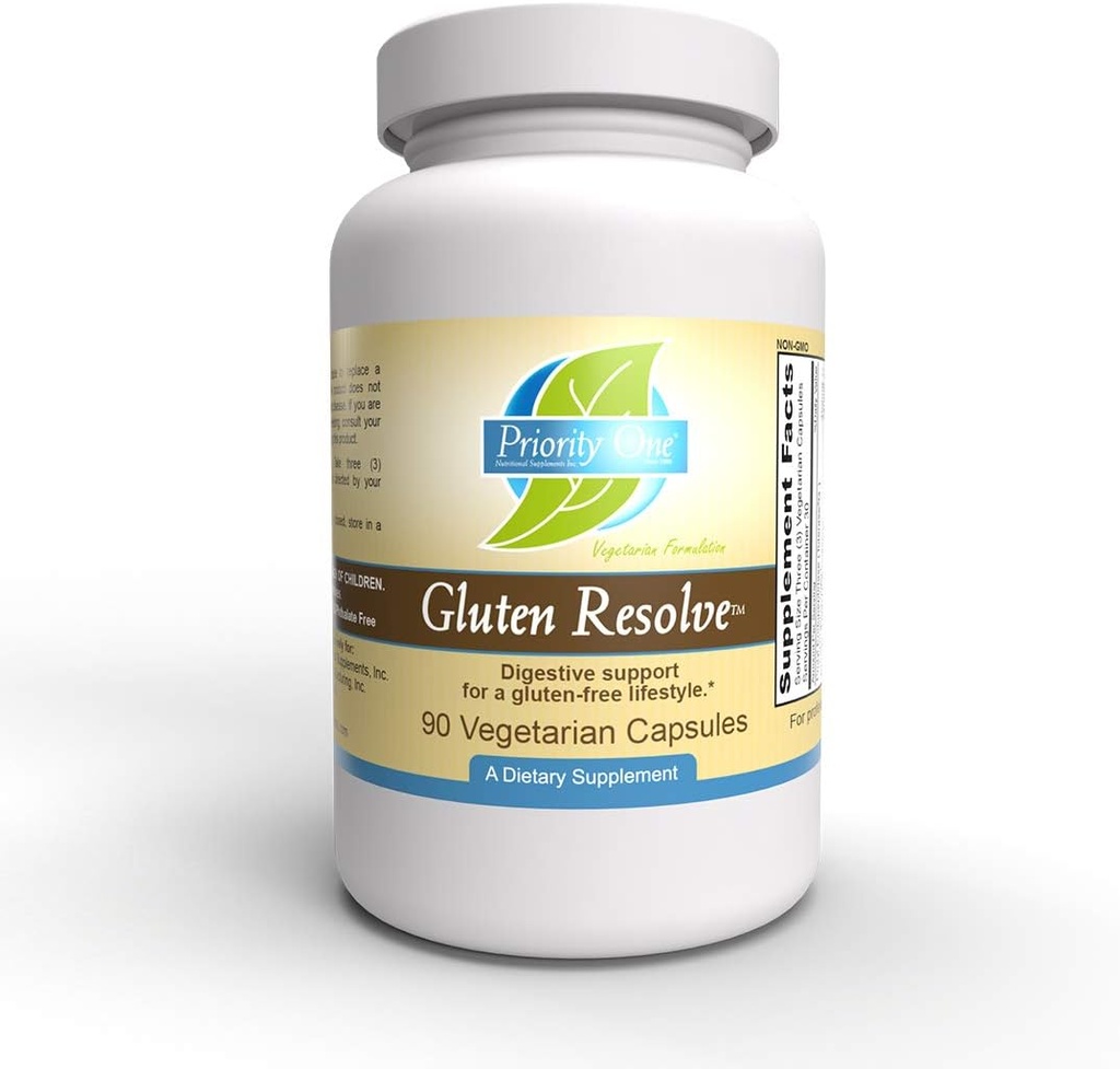 Priority One Vitamins Gluten Resoluve 90 Kapsułki wegetariańskie - Poparcie na Gluten Free Lifestyle. * Tolerase ® G jest naukowo proven do Digest proline- Rich Gluten epitopes. *