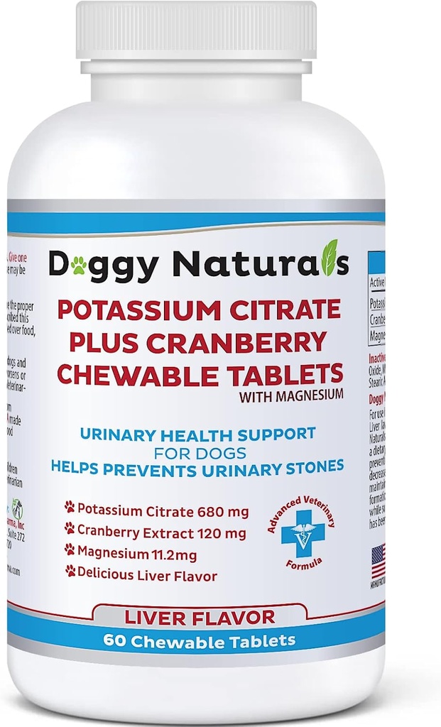 Cytrynian potasu Plus Żurawina z suplementem magnezu dla psów (60 tabletek) - Support Tract Urynary - Pomaga Deter Formacja Stones- Desery Oszałamiające Wapnia Bladder & Kamienie Nerki (Made in U.S.A)