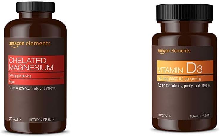 Elementy chelatowane Glicynian magnezu (240 tabletek) i Witamina D3 (180 Softgels)
