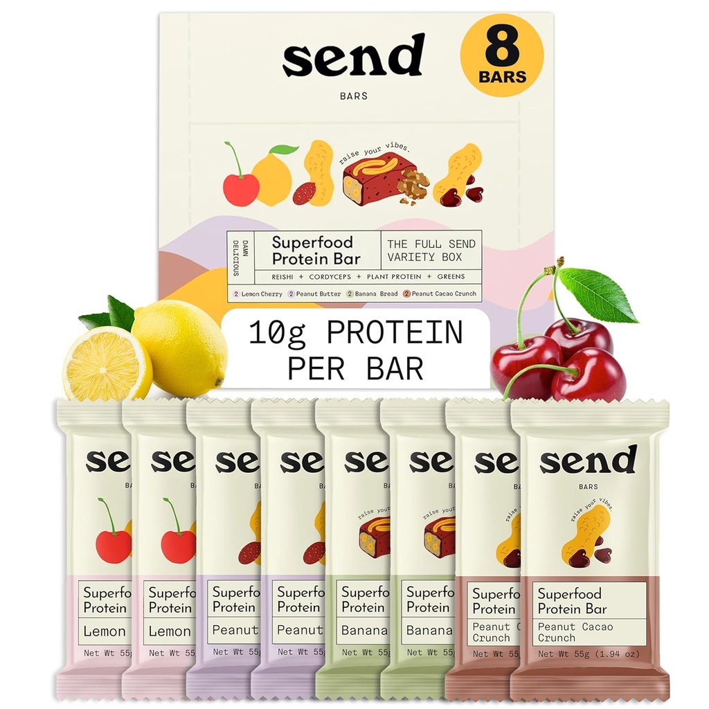 Wyślij Bars Plant-Based Wegan zdrowe proteiny bary, Z zieleni (Variety Pack, 8 Barów) - Tylko prawdziwe składniki, Zero dodawanego cukru, Gluten- Free, Dairy-Free