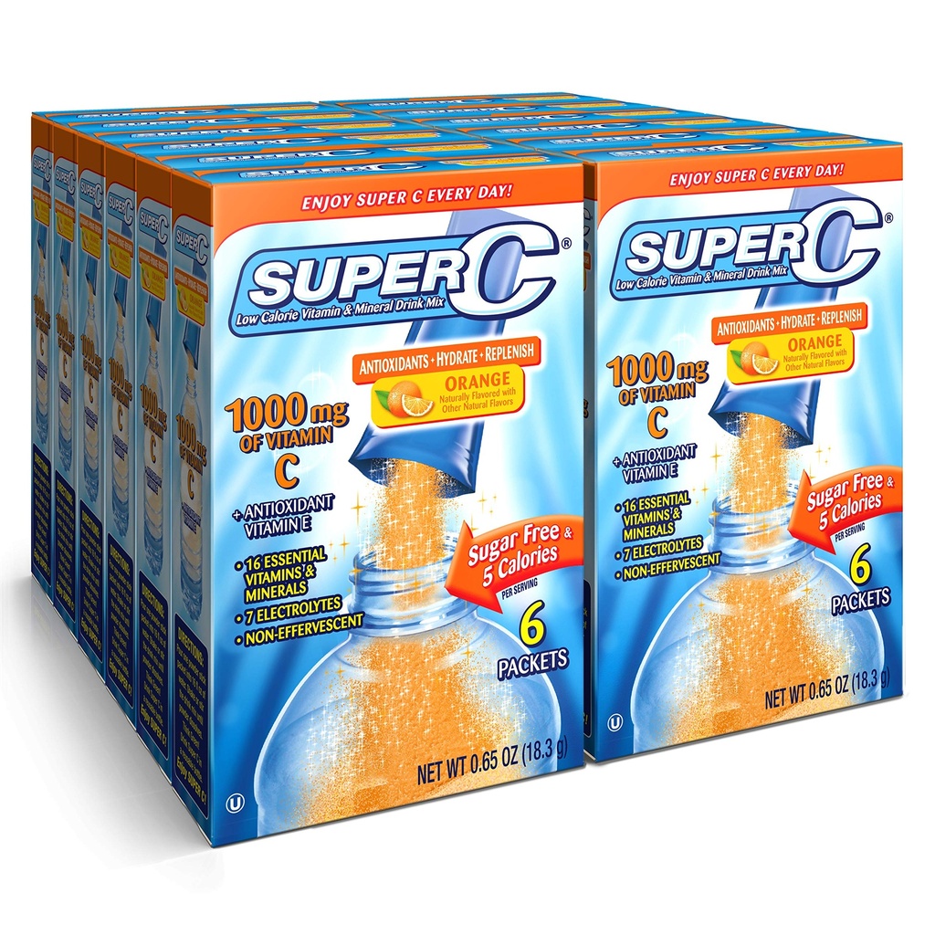 Super C Witamina i Napoje mineralne Mix, Pomarańczowy, 6 CT Singles To Go, Pack of 12 (72 Total Pakiety)