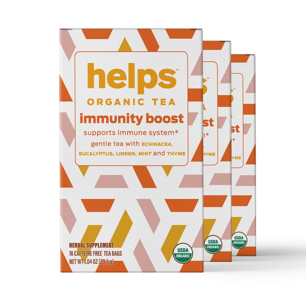 HELPS TEAS YO124; Pomaga Immunitet Boost Tea YO124; Organiczna ziołowa mieszanka Echinacea, Eucalyptus, Mint, Linden, Tymianek i naturalny aromat miodu. Ułatwia zdrowie oddechowe124; 16 Tea Bags - opakowanie po 3