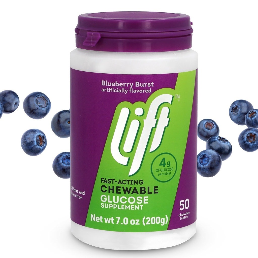 Podnoszenie Glukozy - Glukoza do żucia tabletki energetyczne, Blueberry, 50 ct słoik (Opakowanie po 1)
