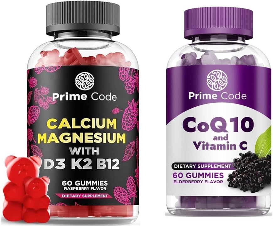 Kod podstawowy Gummie wapniowe dla kobiet i mężczyzn z Witaminą magnezową B12 Witamina K2 & Witamina D3, CoQ10 200mg & Witamina C 250mg Gummie