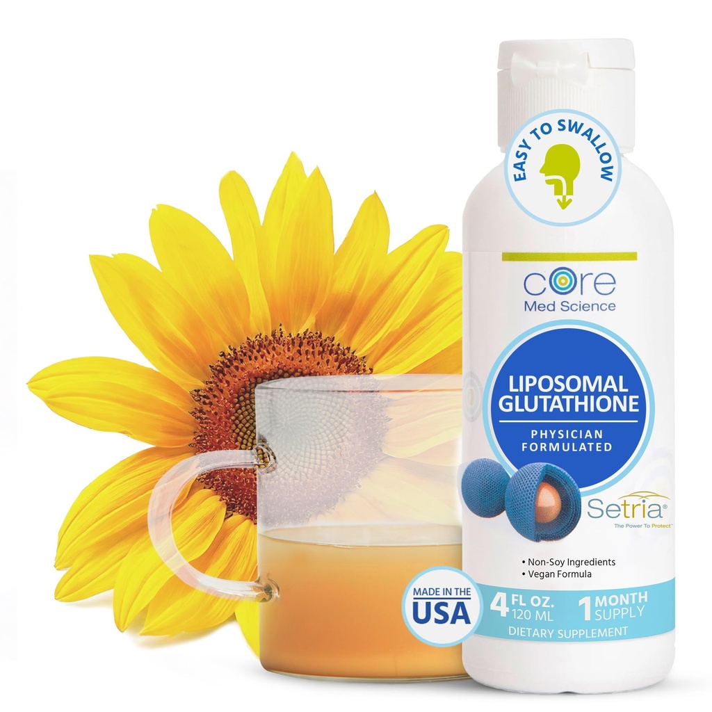 Rdzeń Med Science Liposomal Glutathione Liquid Supplement (500mg, 4 Fl Oz) - Czysta zredukowana Setria z kompleksem fosfolipidów - Suplement przeciwutleniający dla energii, zdrowia mózgu, skóry i wątroby