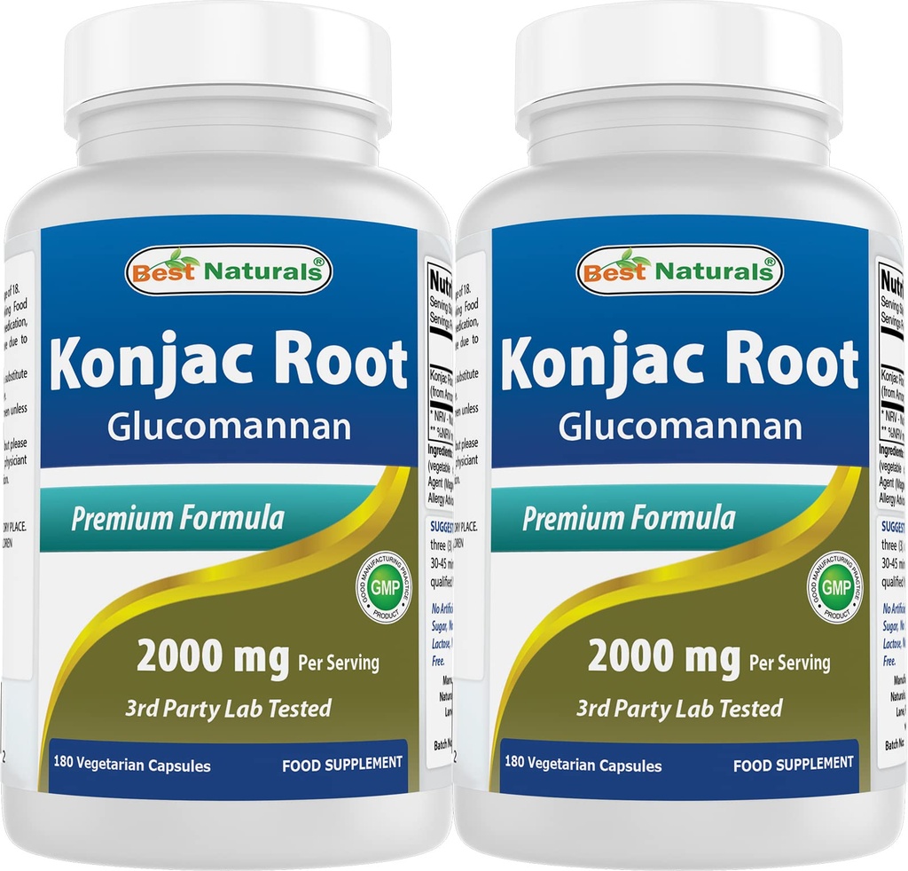 Best Naturals 2 Pack Konjac Glukomannan Root 2000 mg per Serving - 180 Kapsułki wegetariańskie