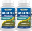 Best Naturals 2 Pack Konjac Glukomannan Root 2000 mg per Serving - 180 Kapsułki wegetariańskie