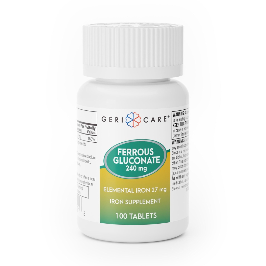 Gericare Żelazo 27mg Glukonian żelaza 240mg, Żelazo i Suplement energetyczny, 100 sztuk (opakowanie po 1)