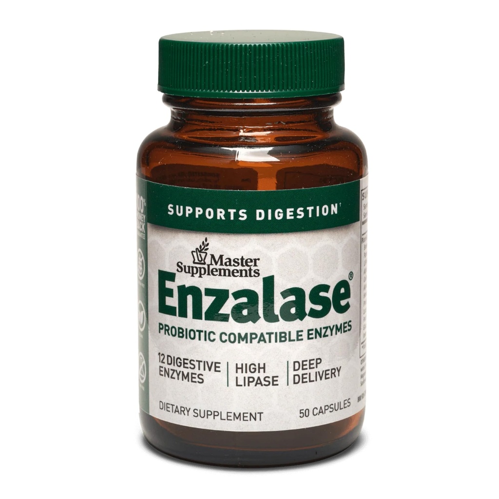 Master Supplements Enzalase - 50 Kapsułki - Probiotyczne kompatybilne enzymy - Zapewnia Digestive Boost + Gas & Bloating Relief - Gluten Free - 50 Służenia