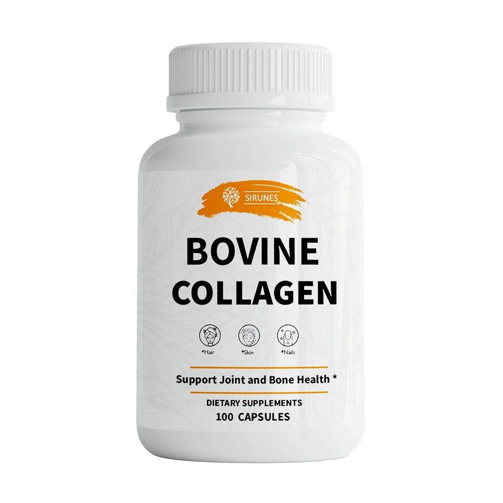 SIRUNES Kolagen bydlęcy Suplementy dla mężczyzn i kobiet I Zhydrolizowany Kolagen z trawy Bydlęce Kolagen Peptydy Suplement diety dla stawów, Nerve & Bone Support - Non-GMO, Anti-Aging - 100 Kapsułki