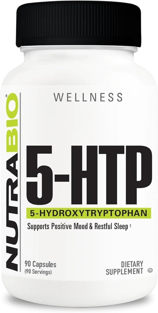 NutraBio 5- HTP Suplement, 200mg Capsules- Może pomóc Wsparcie i promować zdrowie i długotrwały sen, 90 Kapsułki warzyw