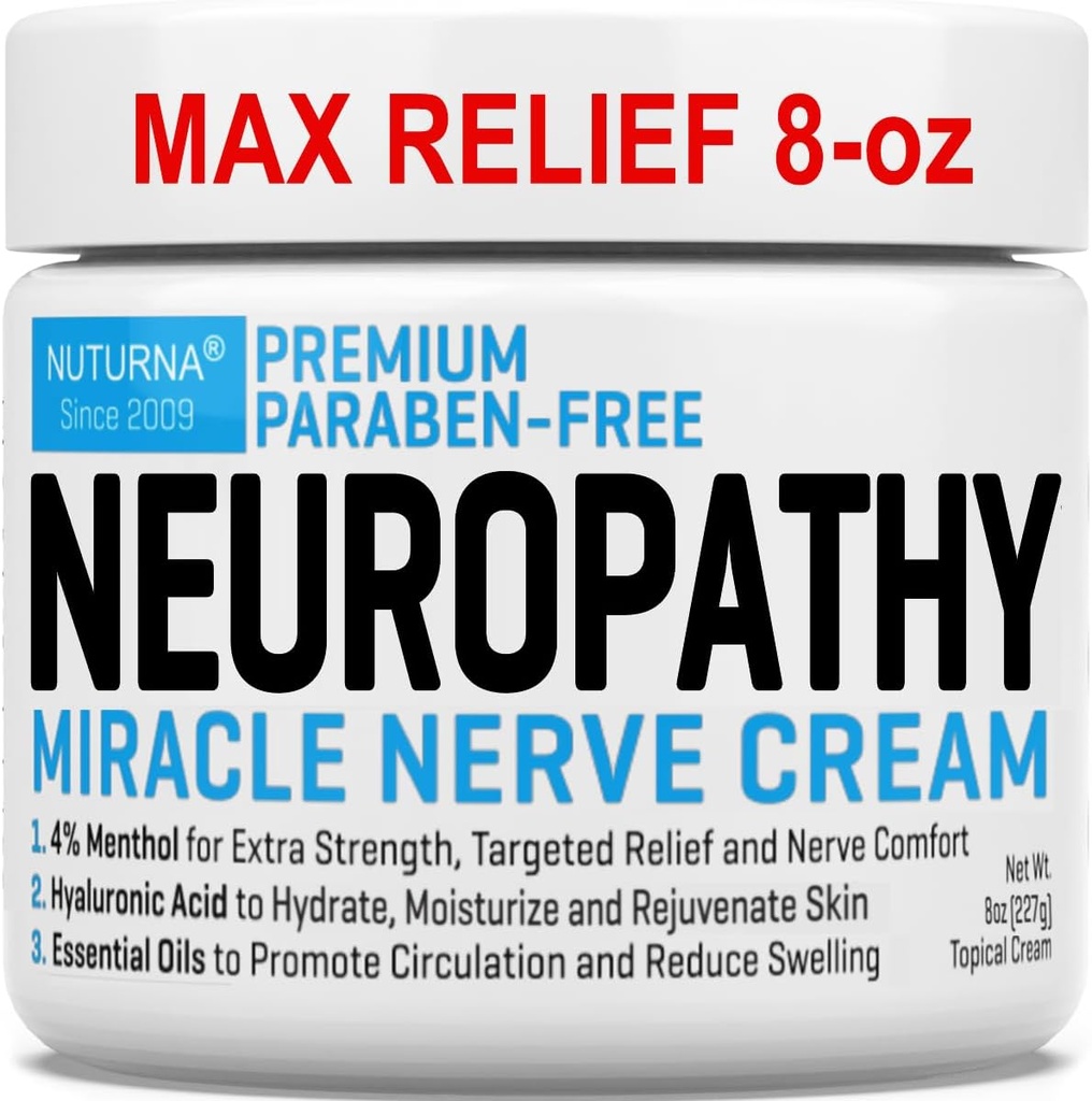 Neuropathy Nerve Relief Cream - Premium Nerve Cream 3X Action for targeted Relief and Soothing Nerve Comfort - Maksymalna wytrzymałość z 4% Menthol, MSM for Feet Hands Legs Toes & Back - Super Large 8 Oz