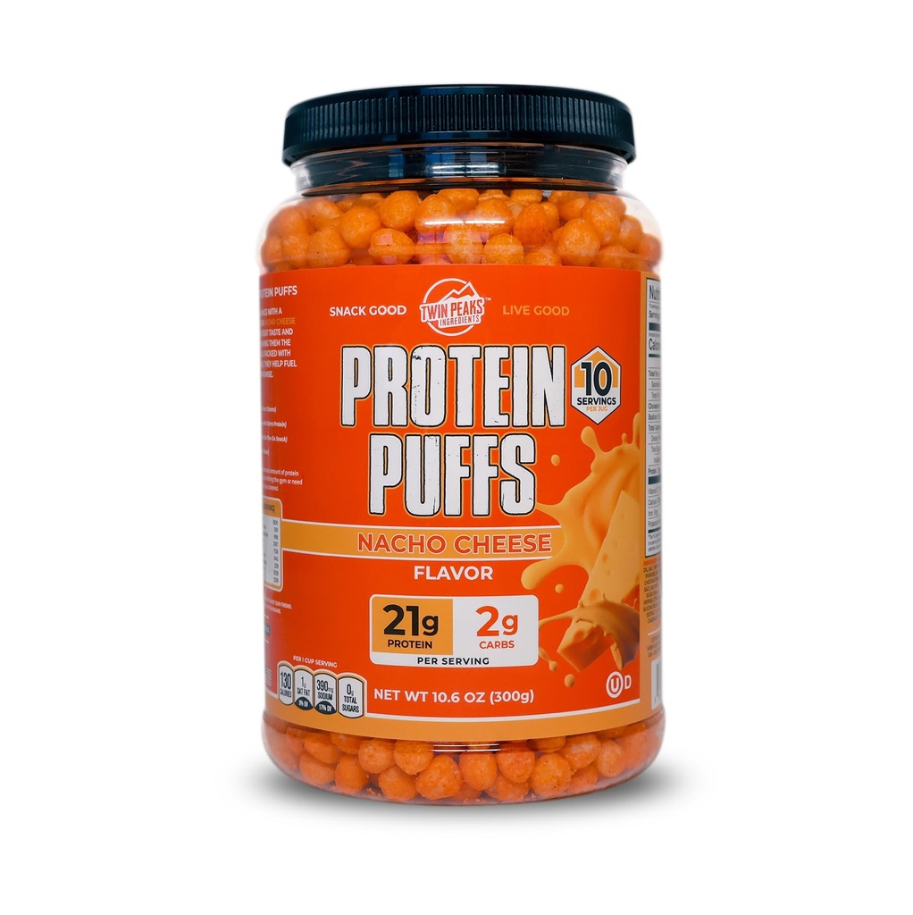 Twin Peaks Puffs Protein - (Nacho Cheese), Keto Friendly, Low Carb Snack (300g, 21g Protein, 2g Net Carbs, High Protein, Healthy Crunchy Snack)