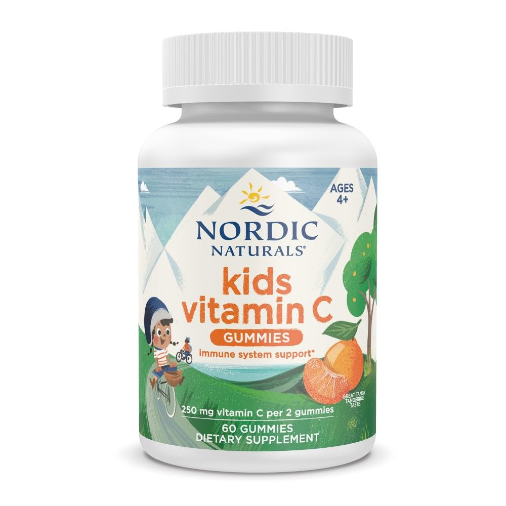 Nordic Naturals Kids Witamina C Gummies - Tangy Tangerine - 60 Gummies - Vegan witaminy C Suplement - Immunitet dla dzieci i wsparcie przeciwutleniacze - 250 mg na serwowanie - 30 Służenia