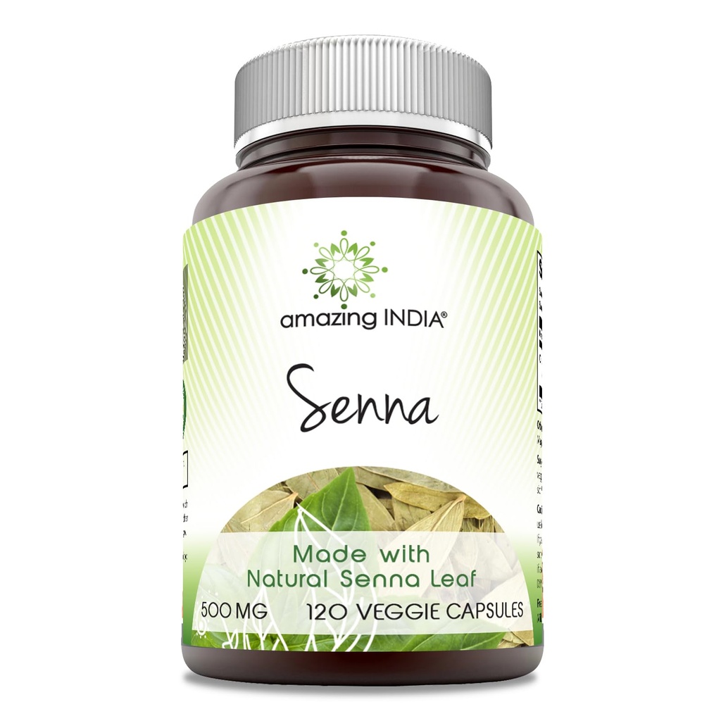 Amazing India Senna (Made with Natural Senna) 500 Mg per Serving 120 Veggie Capsules Supplement Equipment 124; Non-GMO Equipment 124; Glute- Free