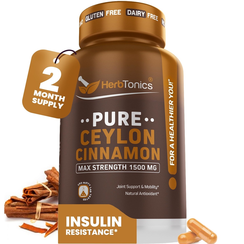 Herbtonika Czysty Ceylon Kapsułki cynamonowe 124; System immunologiczny, Zdrowe Zarządzanie Wagą 124; Non-GMO, Gluten Free 124; 1500 Mg - 120 Kapsułki