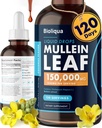 Bioliqua Mullein Drops for Lungs - Wysoka wytrzymałość 150,000mg na 4fl oz Tincture - 120 Podawanie w dawce 1,250mg - Lung Detox & Bronchial Cleanse - Coconut Flavour