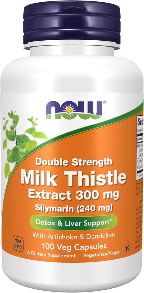 Teraz Foods Supplements, Silymarin Milk Thistle Extract 300 mg z karczocha i mniszka, podwójna siła, Wspomaga czynność wątroby *, 100 Kapsułki Veg