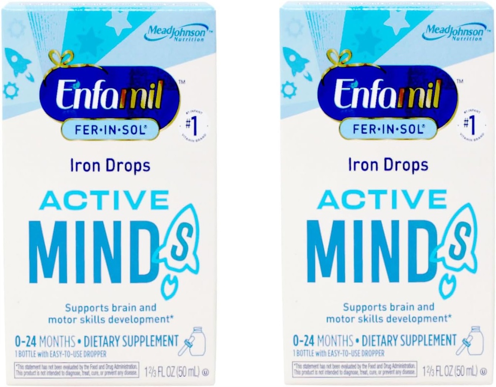 Enfamil Fer-in-Sol Iron Supplement Drops for Infants & Toddlers, 15 mg, 1.67 fl oz (50 ml) (Pack of 2)