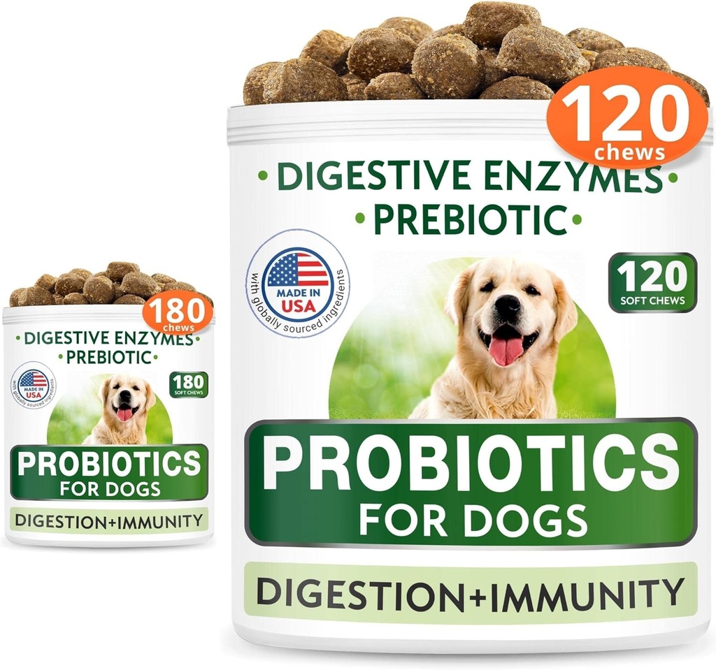 Psy Probiotyki Żuje Bundle - Gaz, Biegunka, Alergia, Zaparcia, Upset Stomach Relief, z Digestive Enzymes + Prebiotyki - Suplement do żucia Fiber - Poprawa trawienia, Immunitet - 300 Soft Chews