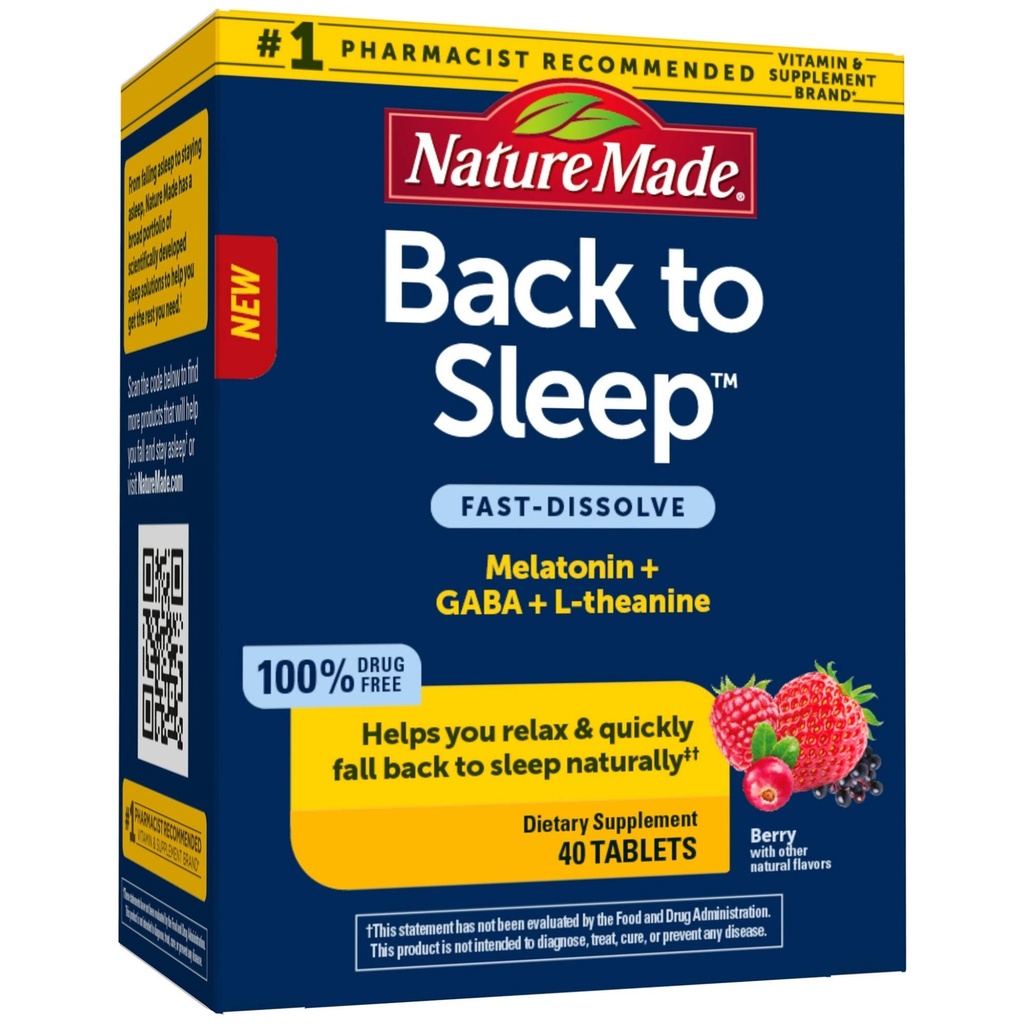 Natura Made Back to Sleep, Melatonin Fast- Rozpuścić, Pomaga Upadek z powrotem do snu naturalnie, L- Theanine i GABA pomóc zrelaksować i uspokoić swój umysł, 40 tabletek
