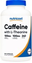 Nutricost Kofeina z L- Theanine, 100 mg każdego, 240 Kapsułki, 240 Słupki - Non-GMO i Gluten Free
