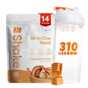 310 Nutrition All- in- One Meal Replacement Shake Powder w / Shaker Cup Starter Kit - Wysokie białko włókniste bogaty Wegan Superfood Mieszanka - Cugar Free, Keto & Paleo Friendly, Low Carb - Karmel Sundae 14 srv