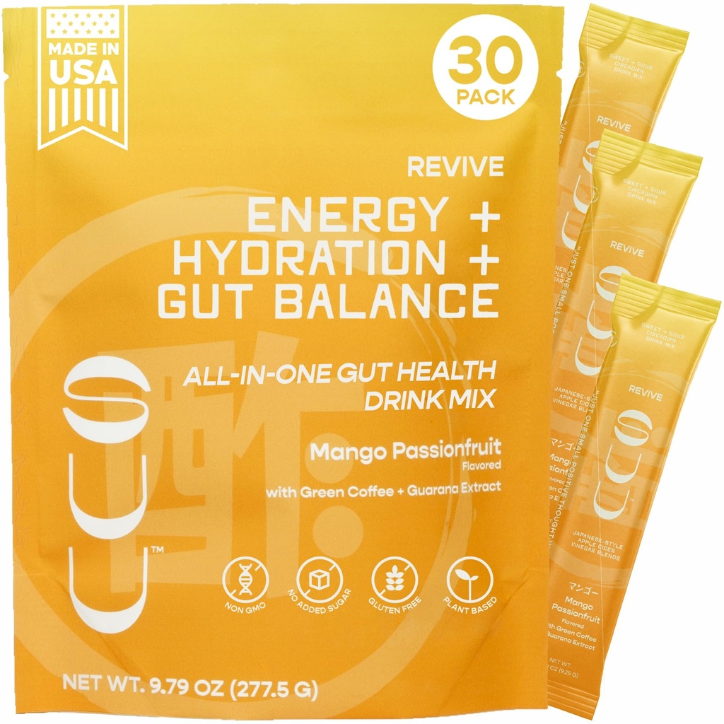 Revive Gut Health Drink Mix 124; Jabłko Cydr Prebiotyki Ocet, Probiotyka Gut Zdrowie dla Kobiet i Mężczyzn 124; Zielona kawa, Guarana 124; Wsparcie Digestive Health, Energia & Hydration 124; Mango Passionfruit, 30 Służenie