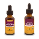Herb Pharm Ashwagandha & Rhodiola Root Extracts for Energy, Vitality, Endurance & Stamina, Alkohol wolny od alkoholu Glycerite & Organic Cane Alkohol, 1 Oz Każdy