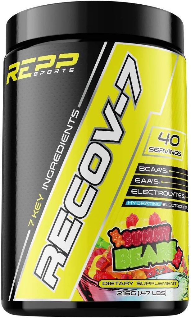 REPP Sports Recov- 7 Full Spectrum EAA i BCAA 124; Advanced Recovery and Glycogen Replenishment for Intra- Workout (Gummy Bear, 40 Servings (216g))