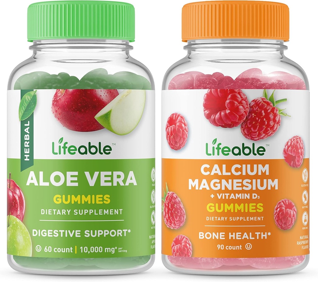 Żywa Aloe Vera + Magnez wapnia, Gummies Bundle - Great Desting, Suplement witaminy, Gluten Free, GMO Free, Chewable