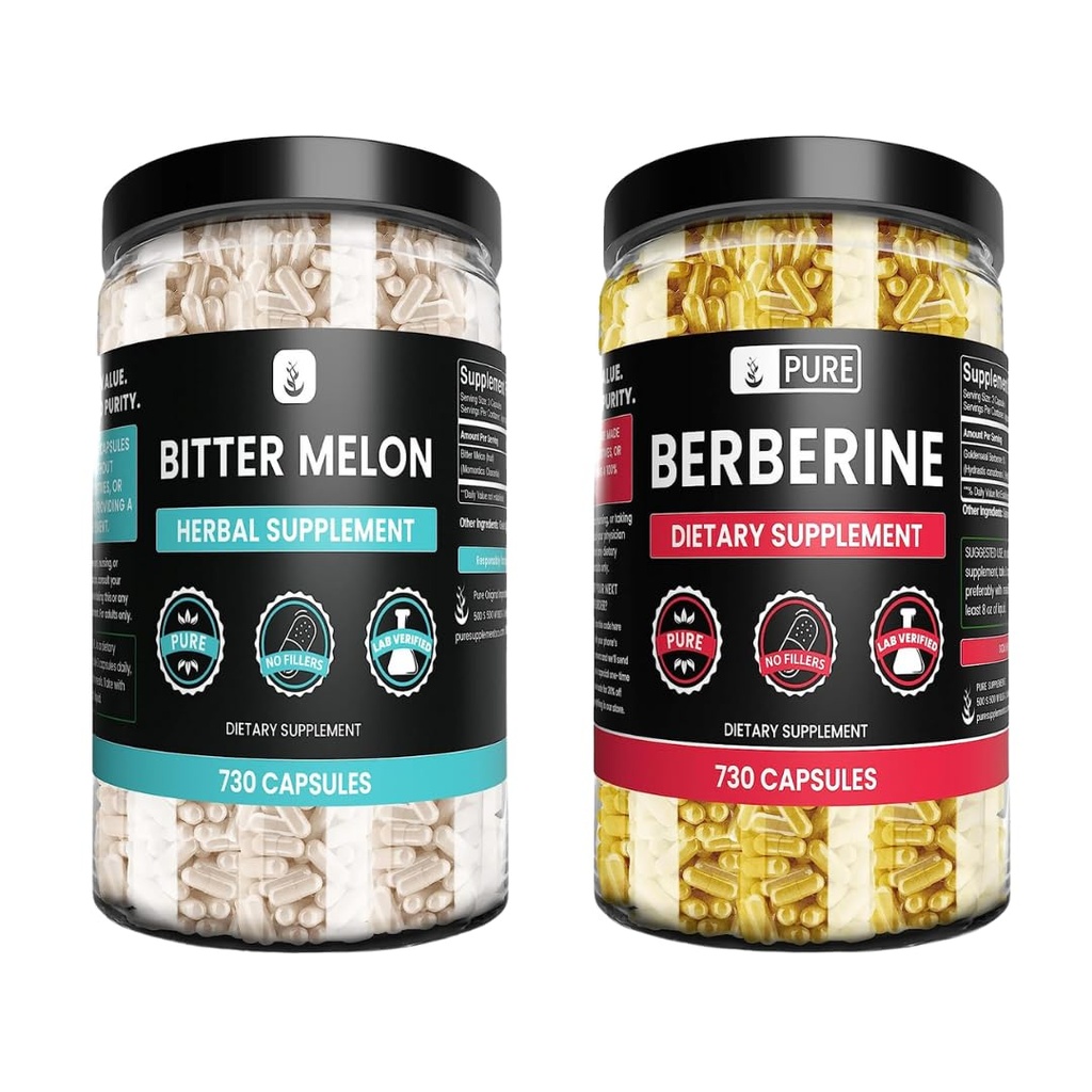Pure Original Ingredients Goldenseal Berberine & Bitter Melon Kapsułki Bundle, (730 Kapsułki) No Magnezu lub Rice Fillers