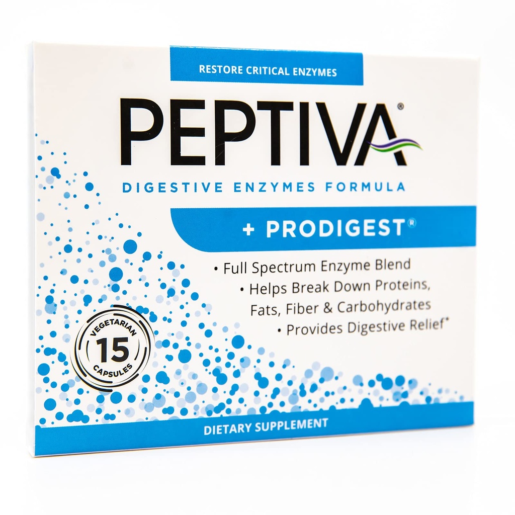 Peptiva Digestive Enzym Supplement + ProDigest - Pomaga z wzdęcia, Gaz, Zaparcia - 15 Hrabia