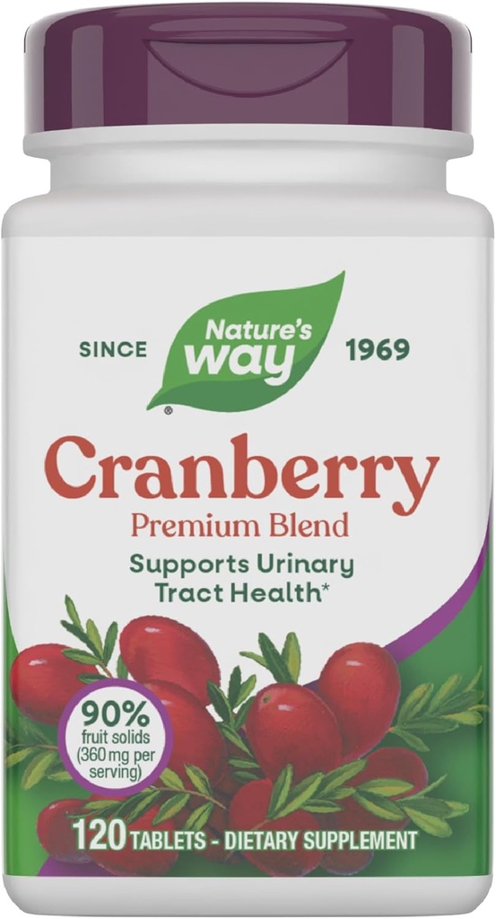 Natural 's Way Cranberry Premium Blend, Wspiera zdrowie Traktu moczowego *, Witamina C, Dla mężczyzn i kobiet, No gluten, 120 Tablets (Packaging May Vary)