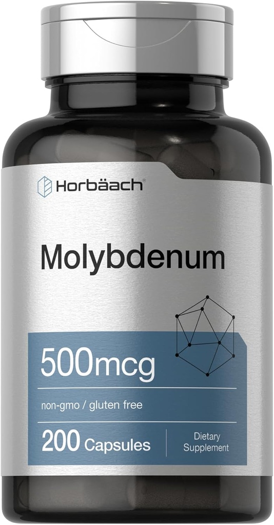 Horbaach Molibden Supplement Equipment 124; 500mcg Equipment 124; 200 Kapsułek Equipment 124; Amino Acid Chelate Equipment 124; Non- GMO, Gluten Free