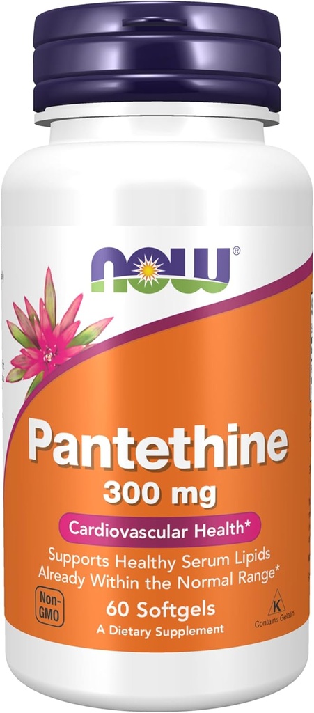 Teraz suplementy żywności, Pantetyna (Koenzym A Prekursor) 300 mg, Zdrowie układu krążenia *, 60 Softgels
